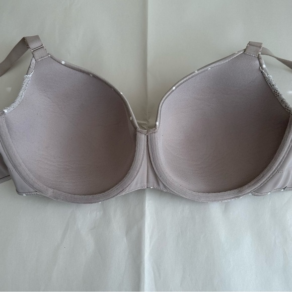Cacique Bra 38DD Lightly Lined Balconette Beige Tan Lace Polka Dot Comfortable - Picture 6 of 10